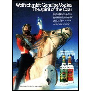 1981 Worlfschmidt Vodka Spirit of the Czar Vintage Print Ad White Horse Wall Art